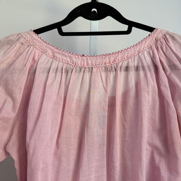 Cake sz‎ S Pink Gold Embroidered Cotton Blouse Prairie Cottagecore Fairy - Picture 7 of 8